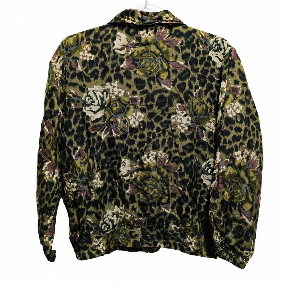 Vintage EVR Silk Bomber Jacket Women's Petite Small PS/PP Leopard Floral Print - Picture 6 of 6